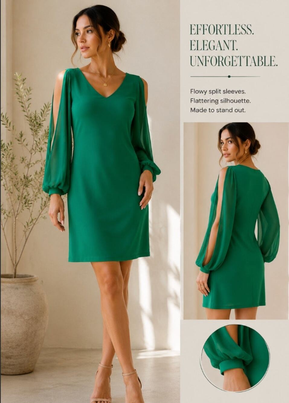 Sweet Storm Emerald Green Cold Shoulder Mini Dress Split Sleeve Cocktail S Y2K
